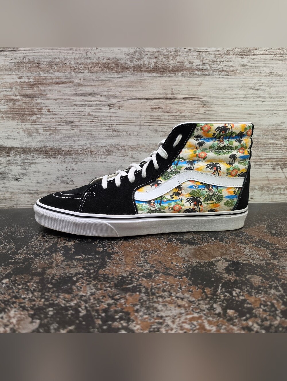 Mens Vans SK8 Hi Top Shoes Sz 13 Used Hula Girl Hawaiian Tropical Floral Aloha
